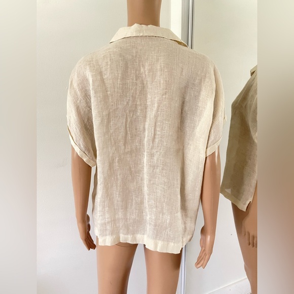 C&C California Boxy Relaxed Cream Linen Shirt Top Size L Womens - Picture 4 of 6